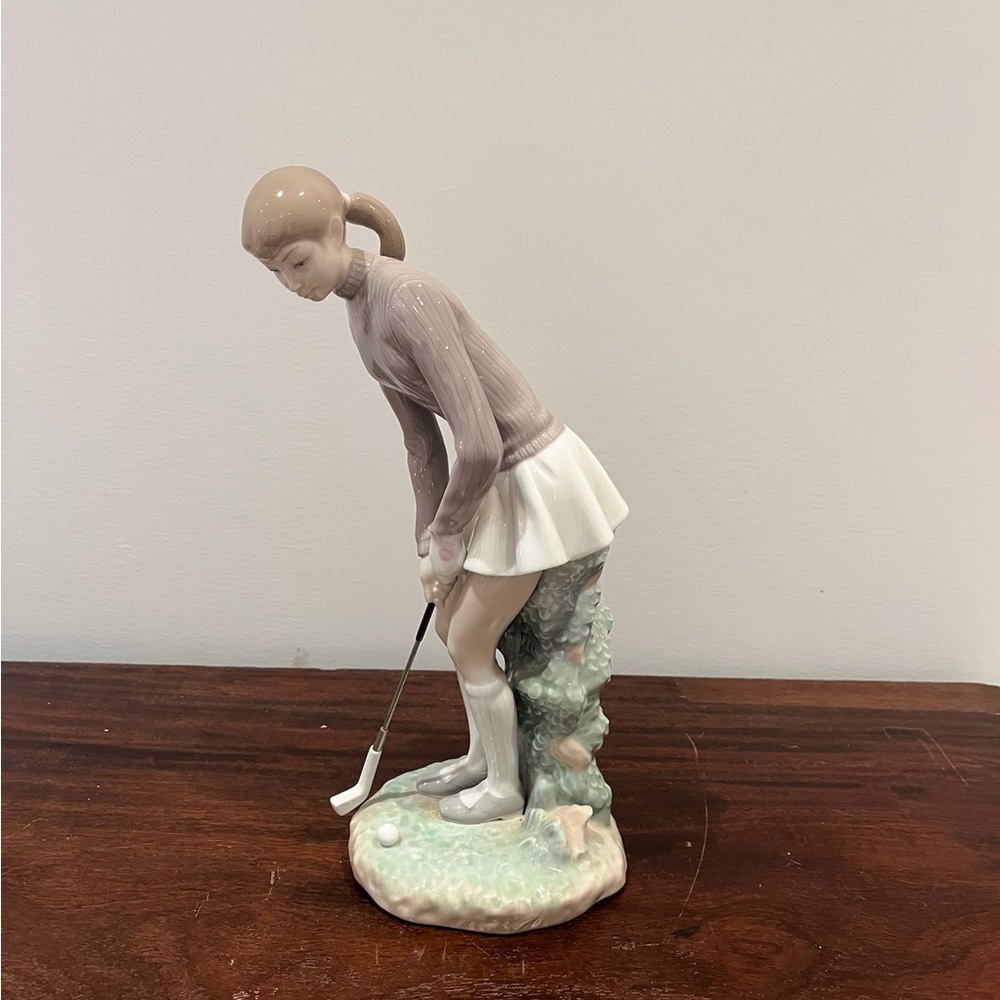 Lladro Lady Golfer Figurine in Cream and Brown